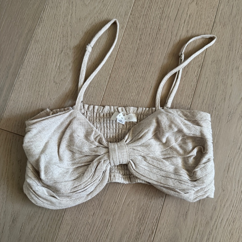 Cream Ruched Tie-Front Crop Top Bralette - Picture 2 of 3